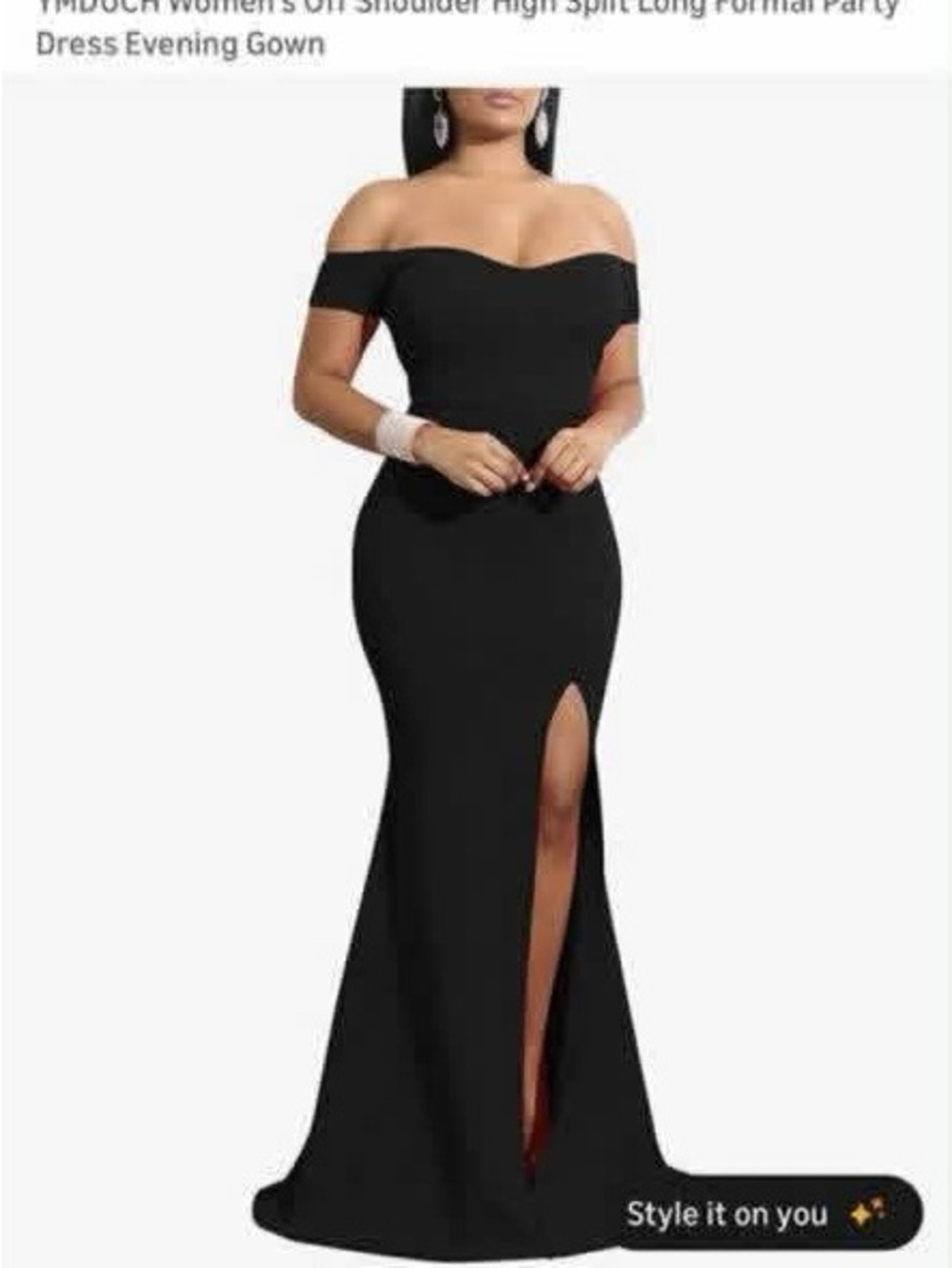 Off-Shoulder Black Maxi Dress with Front Slit